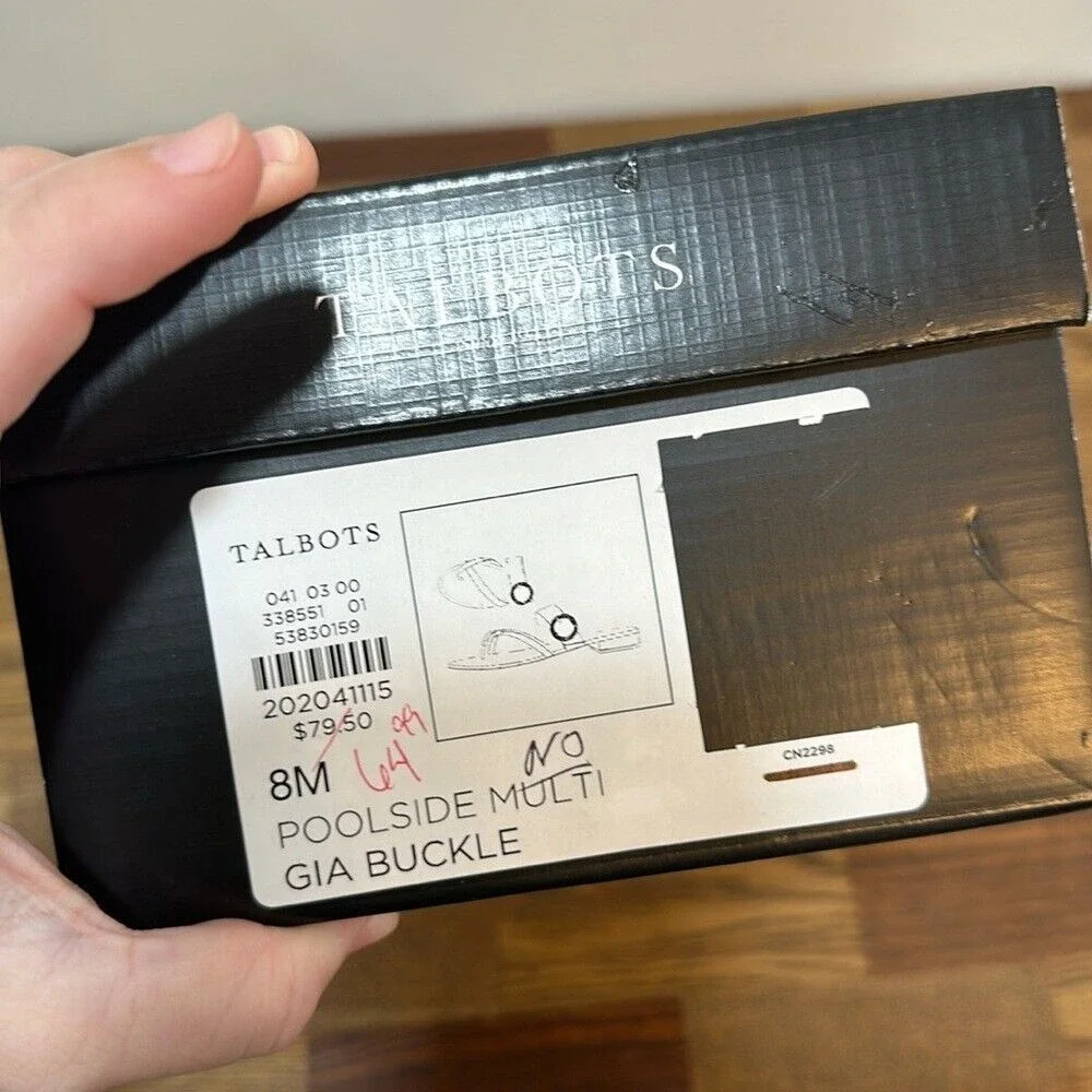 Talbots Womens Gia‎ Buckle Sandal 8 Plaid Multi Criss Cross Summer Coastal Flat - Picture 2 of 7